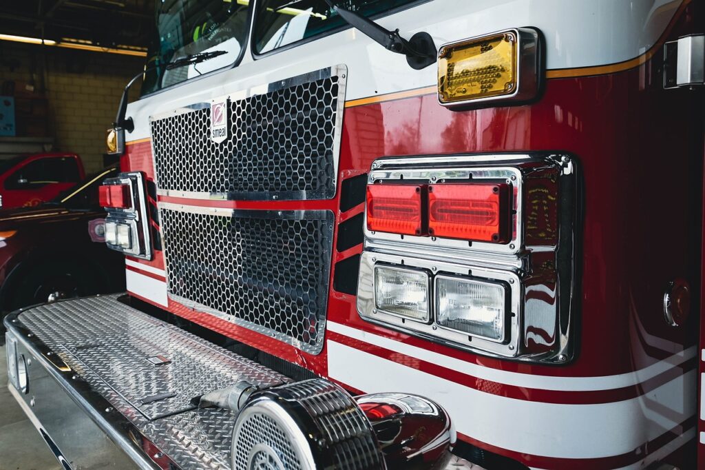 close up of the front of a fire truck